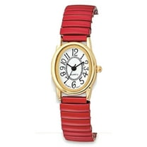 LINEL Women's Red Stretch Band Watch Gold Oval Case White Dial Red Expansion Band Watch