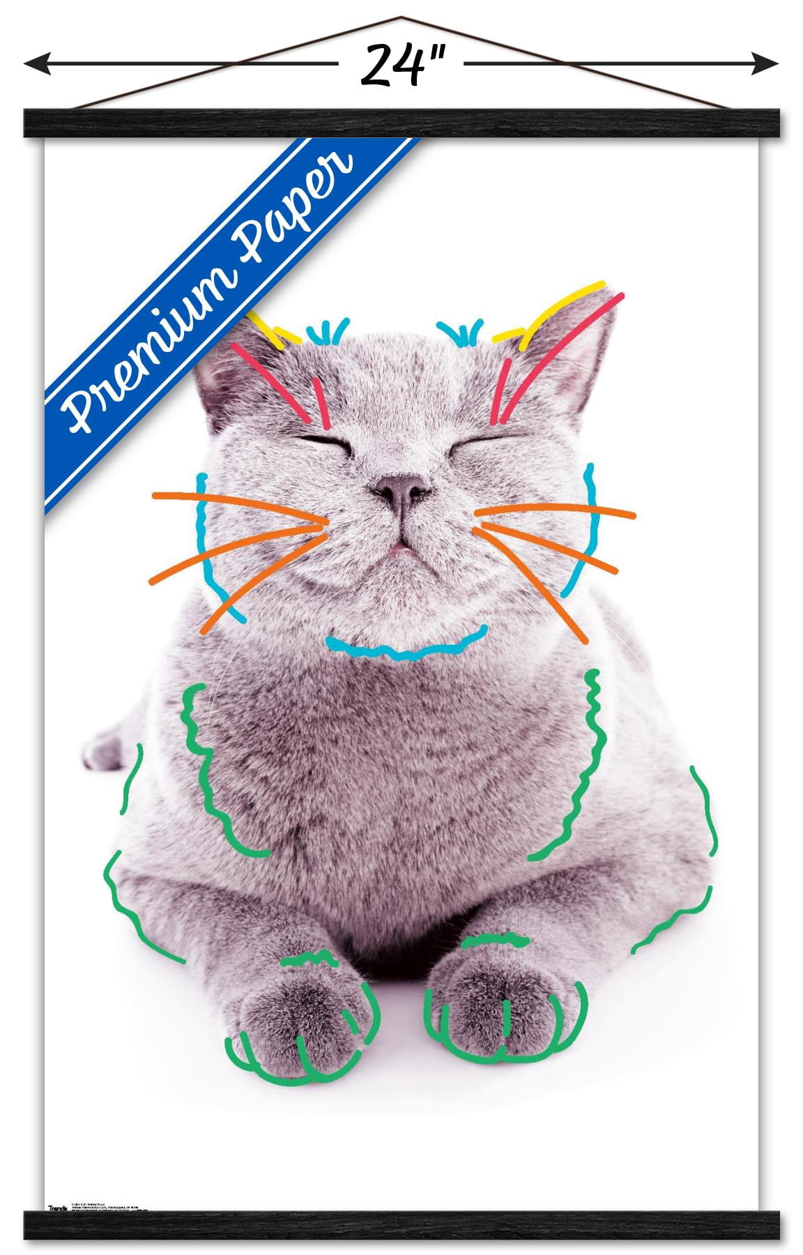 Cat - Funny Face Wall Poster with Wooden Magnetic Frame, 22.375" x 34"