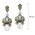thumbnail image 4 of Crown-Inspired Marcasite and White Shell Sterling Silver Post Dangle Earrings, 4 of 5