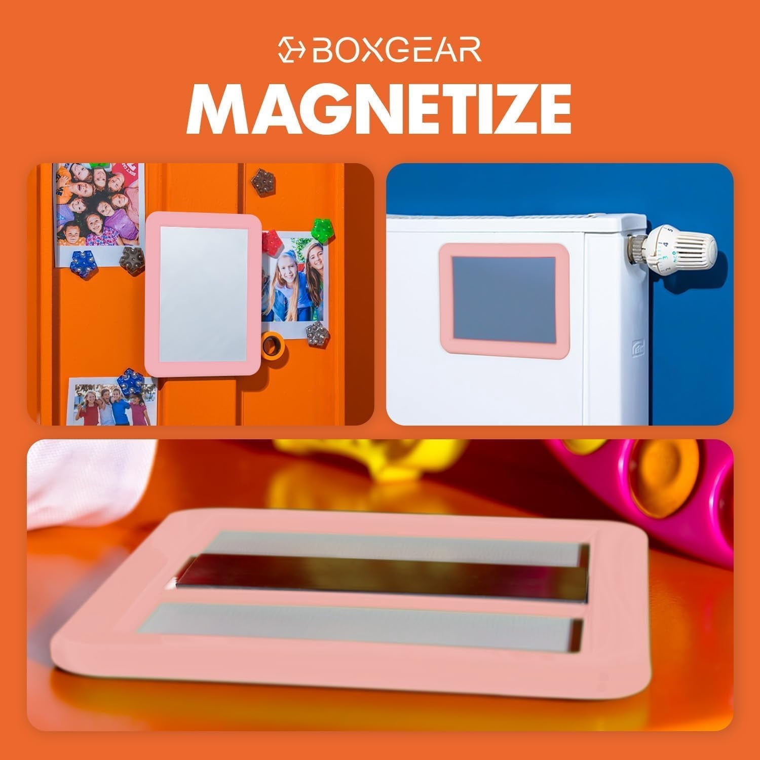 Magnetic Locker Mirror - 5" x 7"- for Household Refrigerator, School Locker, Bathroom, Locker Accessory, Workshop Toolbox or Office Cabinet (Light Pink)