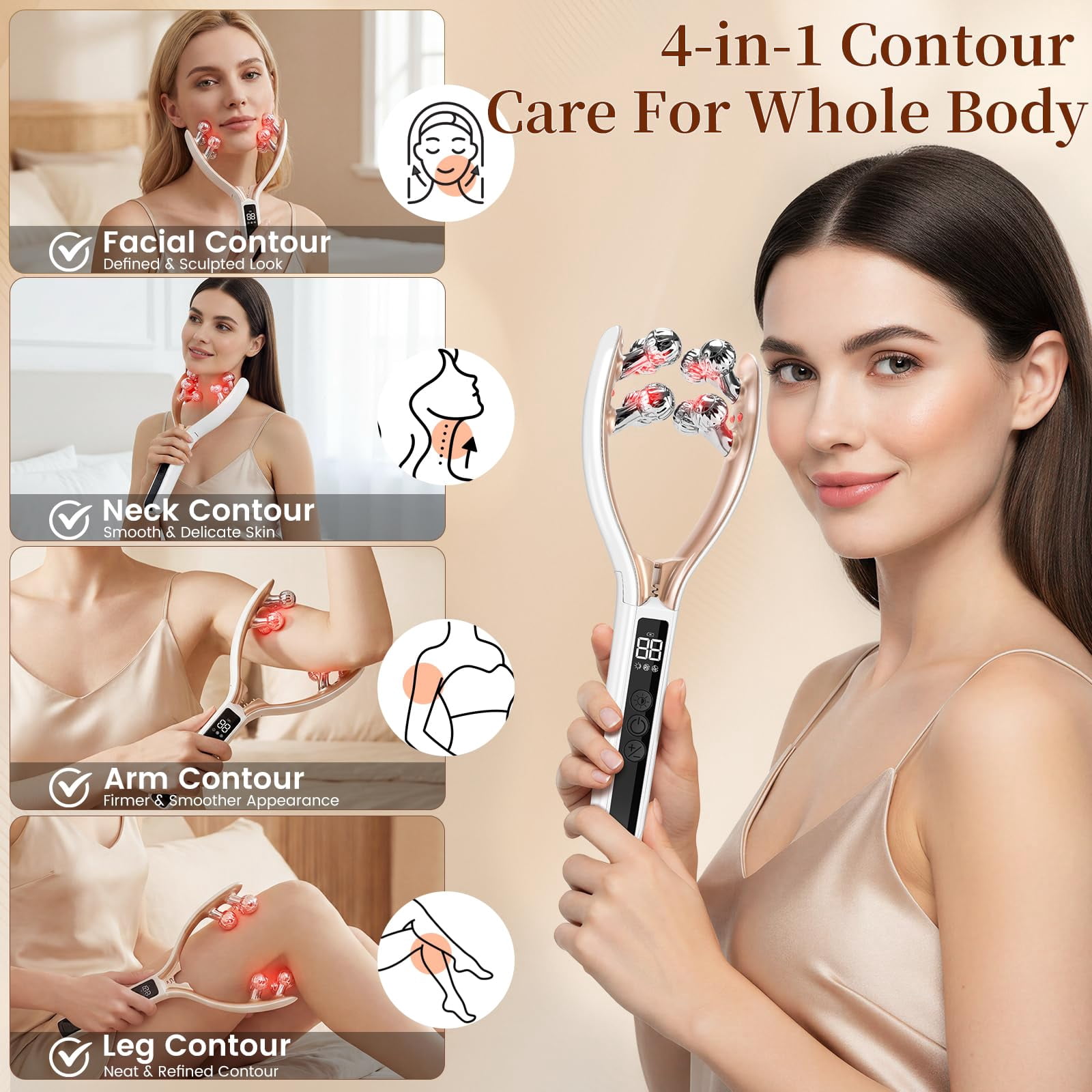 NexTone Face Massager Tool with Red Light, Face Sculpting Tool & Facial Roller for Women, Rechargeable Jawline Shaper and Neck Massager,
