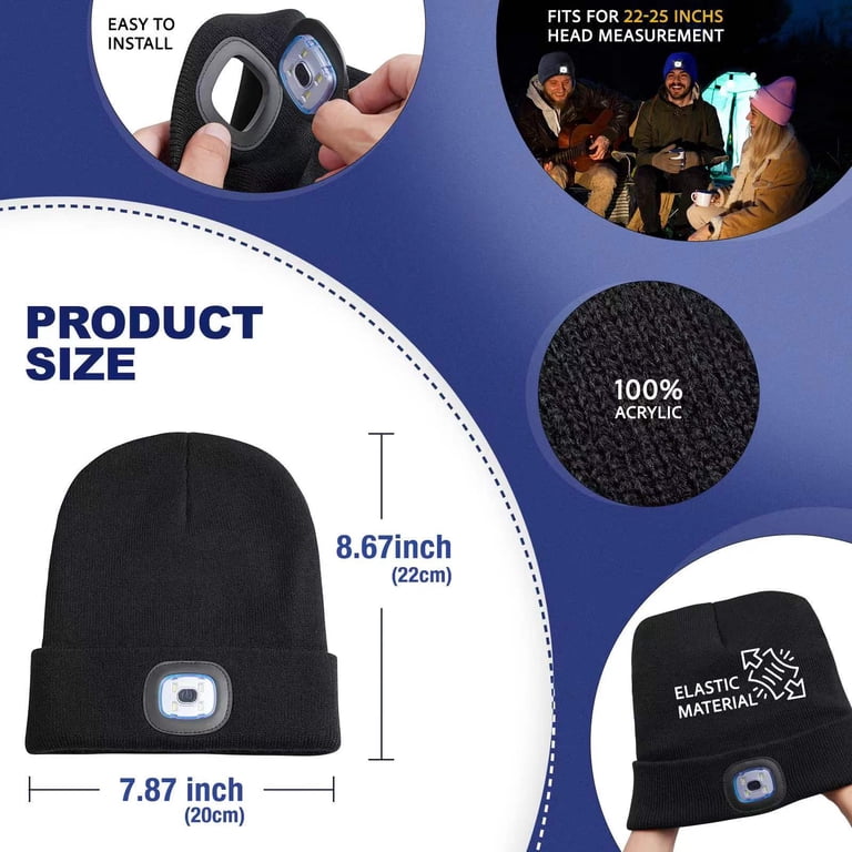 Unisex Winter Beanie LED Light Hat Knit Skull Cap for Men Women Outdoor Sports MELASA Unisex LED Beanie with The Light, USB Rechargeable  main image 3