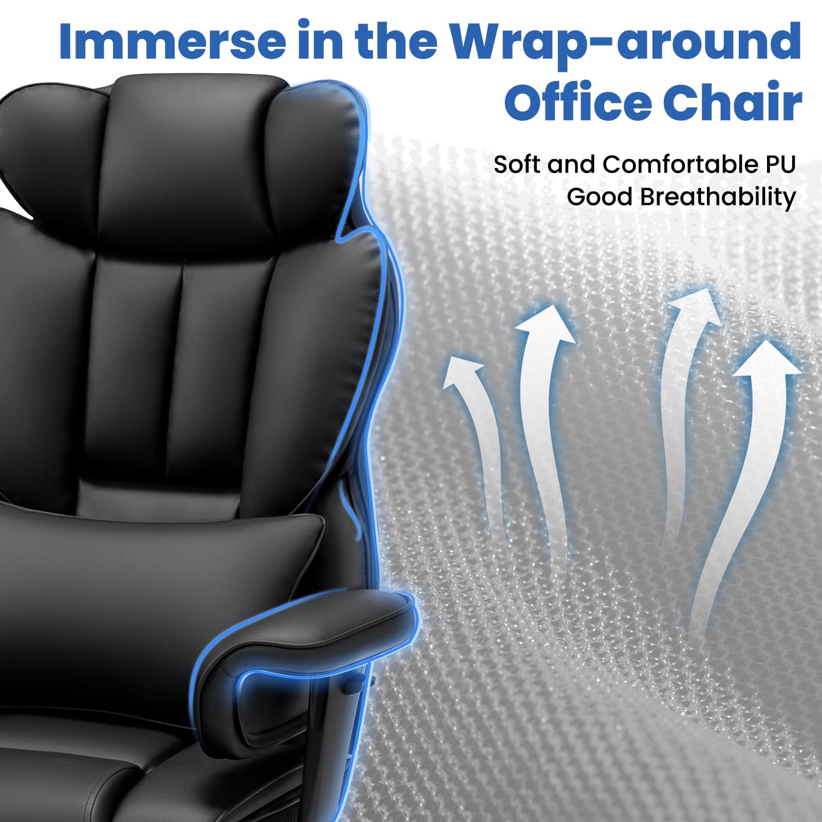 Hoffree Big and Tall Office Chair 450lbs, Executive Computer Desk Chair with Massage Ergonomic  Leather Chair with Footrest Reclining Desk Office Chair with Lumbar Support for Home Office