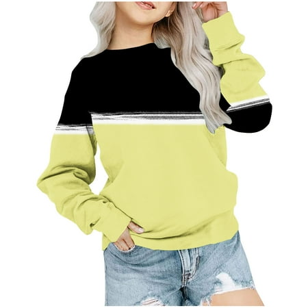 

Hpgjzj Kids Sweatshirts 2024 - Long Sleeve Color Block Fall Round Neck Pullover Knit Tops Cute Casual Sweaters