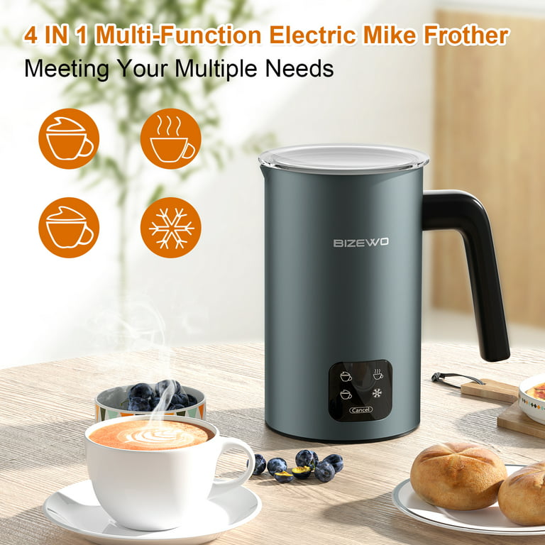 Milk Frother Electric Milk Steamer Spacekey 4-in-1 Automatic Hot and Cold  Foam Maker with Touch Screen, 10oz Stainless Steel Milk Foamer with Buzzer  for Latte,Cappuccinos Chocolate Milk,Silver 