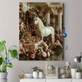 thumbnail image 4 of Romantic White Horse Canvas Art, Floral Pastel Fantasy Print, Gold Accent Boho Home Wall Decor, 4 of 8