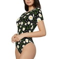 thumbnail image 2 of KLL Women 's Crew Neck Bodysuit Jumpsuits Daisy Print Short onesies Stretch T Shirts, 2 of 7