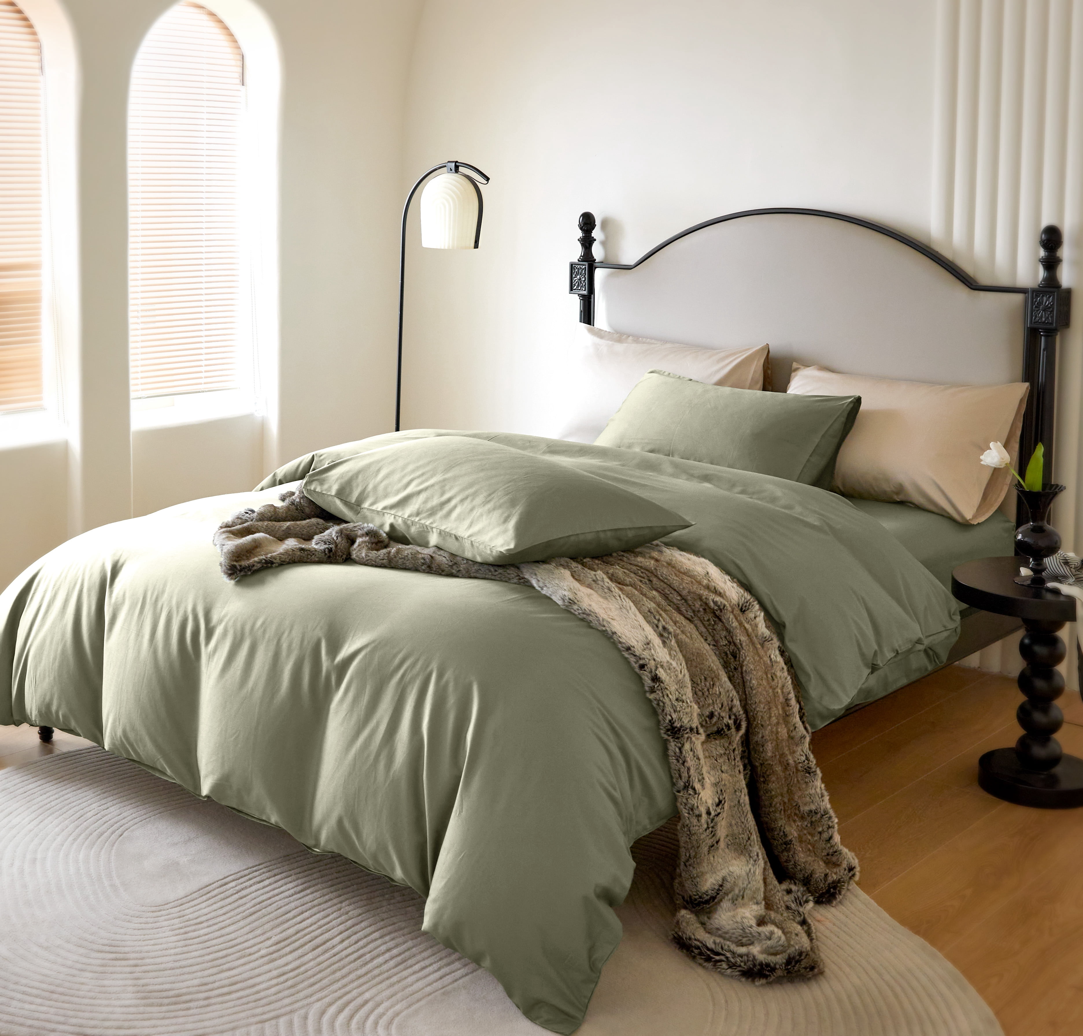 PURE ERA Long Staple Cotton Duvet Cover Pillow Shams Set 800 TC Bedding Sateen Silky Soft Luster(Olive, King)
