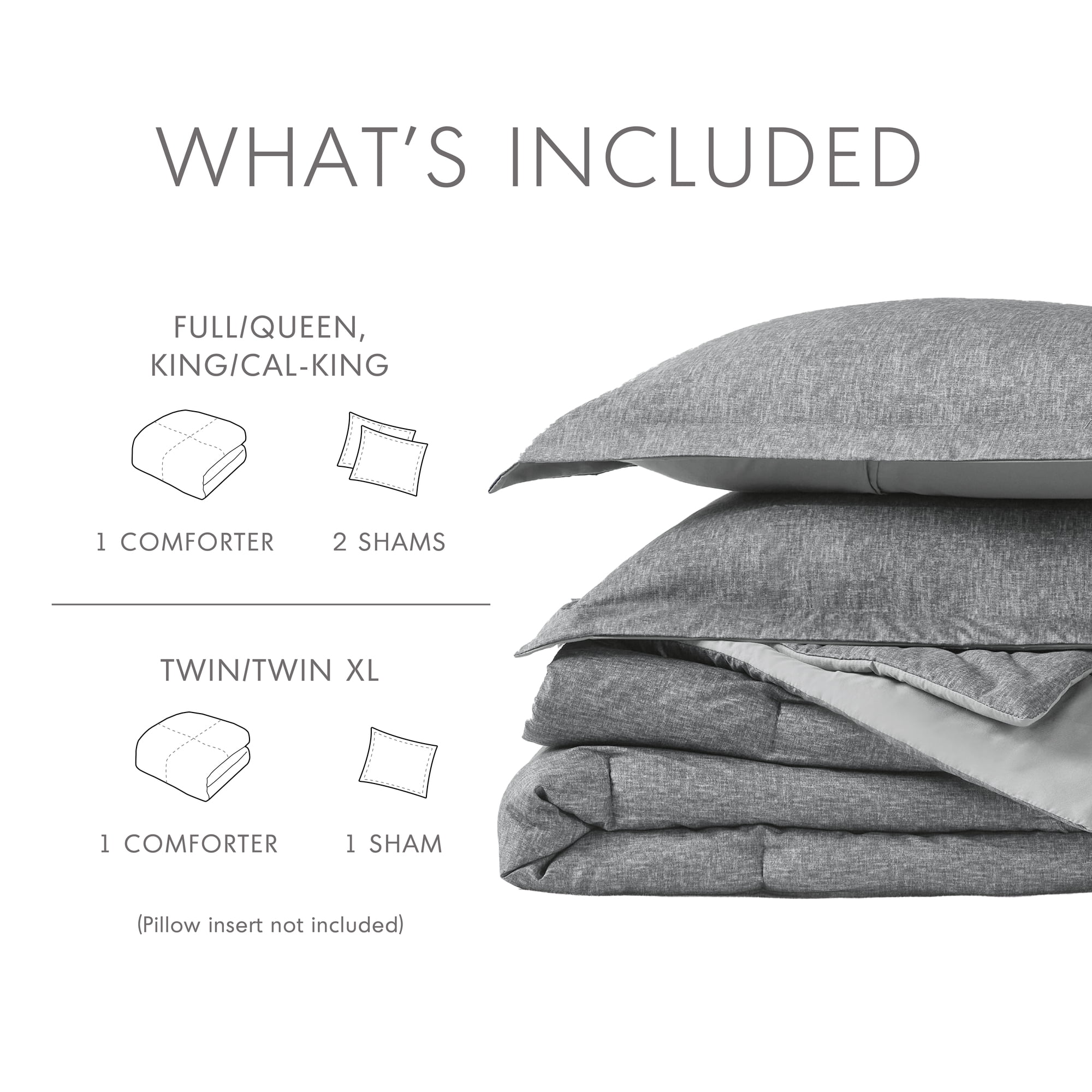 Regency Heights Twin/Twin-XL Comforter Sets, Reversible 2 Piece Extra Soft Dorm Bedding Set, Chambray Print Grey Comforter Bed Set with Pillow Shams