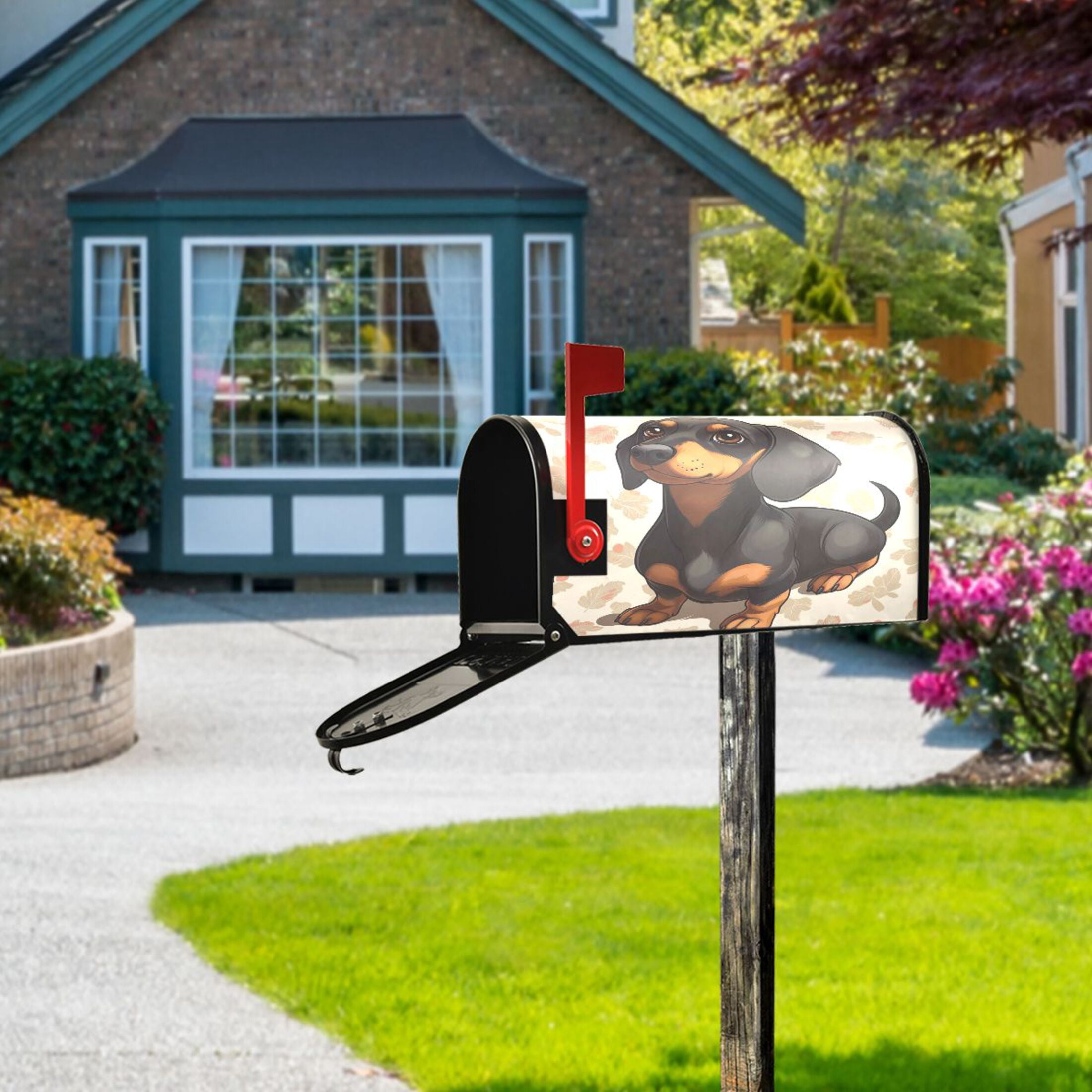 WOBOGO Dachshund Pattern Mailbox Cover Magnetic for Garden Yard Home Decor Standard Size 25.4×20.78in