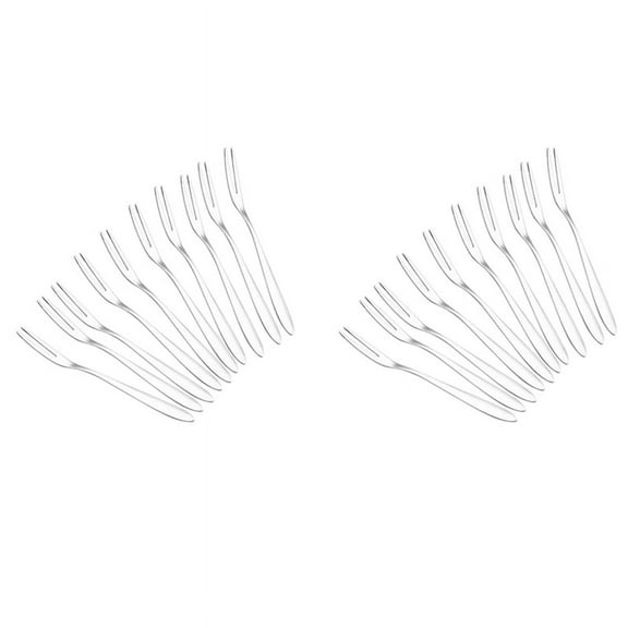 20Pcs Stainless Steel Reusable Fruit Fork Cake Snack Dessert Salad Flatware Fork Two- Fork Set Kitchen Tool 13cm