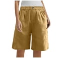 thumbnail image 4 of qolati Women's Cotton Linen Shorts Summer Dressy High Waisted Bermuda Shorts Casual Wide Leg Pleated Knee Length Shorts with Pockets, 4 of 7