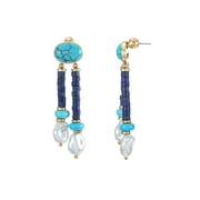 Seren Jewelry Blue Lapis, Pearl and Turquoise Post Drop Earrings