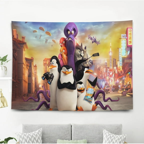 Tapestry for The Penguins of Madagascar wall hanging Bedroom Dorm Funny Backgrounds Banner Party Poster Wall Art Decorations Kids Girls Teens Gifts Funny 40×60 inch