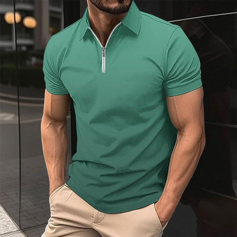 Xmmswdla Men's Short Sleeve Shirts Casual Slim Fit Business Fashion Tops Spring Muscle T-Shirt Green Mens Slim Fit Dress Shirt, Size: XL