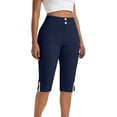 thumbnail image 3 of Asxite Womens Shorts High Waisted Solid Side Slit Button Detail Yoga Stretchy Firm Summer, 3 of 5