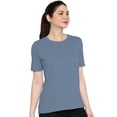 thumbnail image 1 of eloria Women's T-Shirt Round Neck Solid Color Plain Half Sleeve T-Shirt Color: Grey | Size: XS, 1 of 7