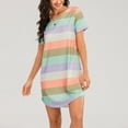 thumbnail image 6 of ZSQDM House Dresses for Women Womens Short Sleeve Striped Printing Sleepshirt Scoopneck Cute Nightdress Comfy Nightgown Dress Green XL, 6 of 9