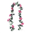thumbnail image 2 of Guirnalda de flores de rosas de seda artificiales, vid colgante de ratán, decoración para el hogar y la boda (rosa y morado), 2 of 6