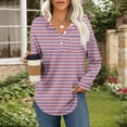 thumbnail image 2 of Womens Long Sleeve T-Shirts Long Sleeve Chest Pocket Button Henley Neck Striped Graphic Tunic Tops Loose Casual Tees (M, Pink), 2 of 7