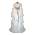 thumbnail image 1 of Qarigey Vestido maxi con cinturón de fiesta de manga larga y cuello para mujer Disfraz de Halloween Cosplay Vestidos blanco XXL, 1 of 4