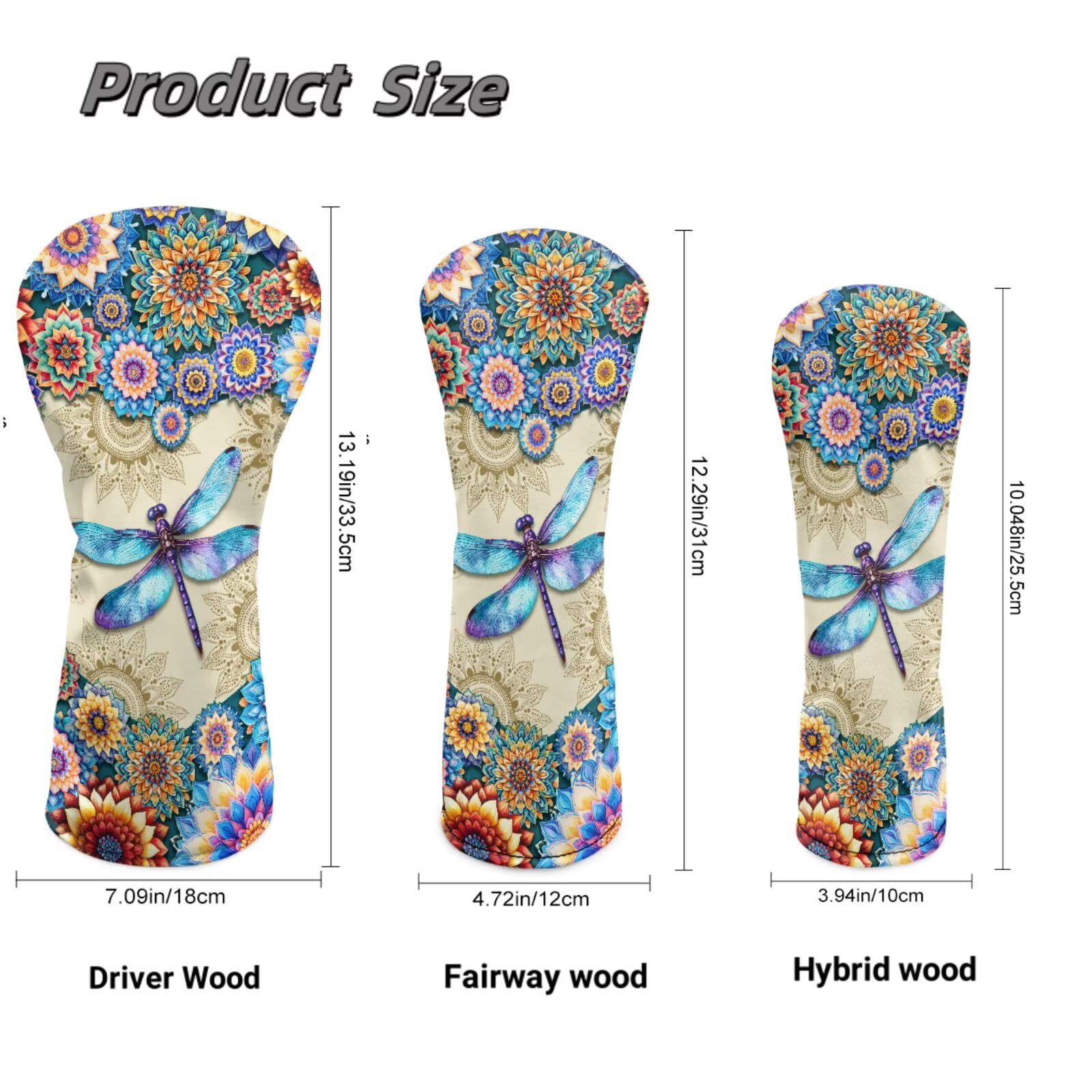Uorisanigo Golf Club Driver/Fairway Wood/Hybrid Head Cover - Premium PU Leather Boho Floral Butterfly Golf Headcovers - 3 Piece Headcover Set for Men and Women
