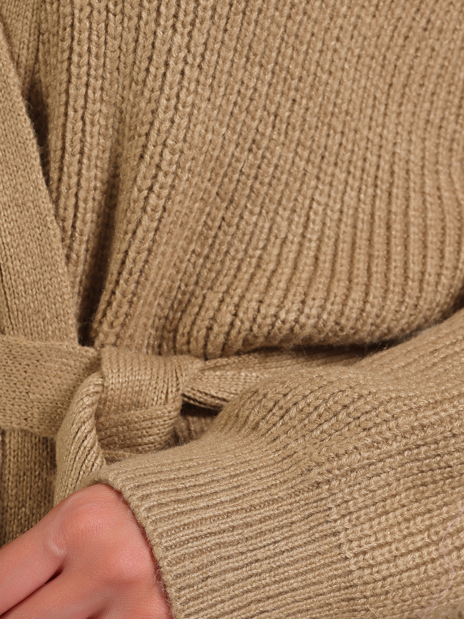 DARING DIVA Women's Long Sleeve Knitwear Sweater Coat with Belt L Khaki