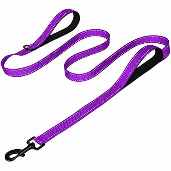 Dog Leash Heavy Duty for Large Dogs that Pull, Double Handle for Traffic Control, Double-Sided Reflective Leashes for Large Medium Dogs Night Safety, 6FT, Purple