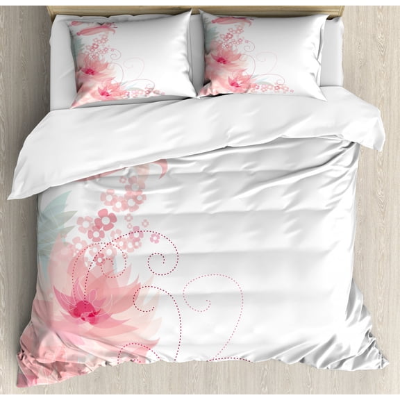 Green Flower Duvet Cover Set King Size, Romantic Watercolor Wedding Inspired Bouquet Celebration Spring, Decorative 3 Piece Bedding Set with 2 Pillow Shams, Blush Pale Green White, by Ambesonne