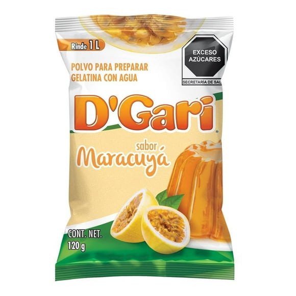 Polvo para preparar gelatina D' Gari de agua sabor maracuyá 120 g