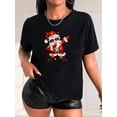 thumbnail image 1 of Camiseta para mujer Suave Transpirable verano[Christmas Santa Print T-Shirt] Women's Christmas Santa with Lights Print, Casual Fashion Round Neck Short Sleeve T-Shirt, Polyester, Spring/Summer/Autum, 1 of 7