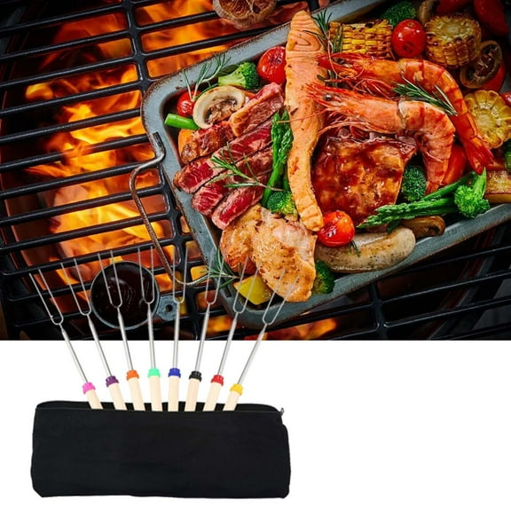 Aoouku 8PCS Extendable Stainless Steel Roasting Sticks, Smores Sticks for Fire Pit, Roasting Sticks for Campfire, Smore Skewers Hot Dog Fork Campfire Accessories, Camping Essentials