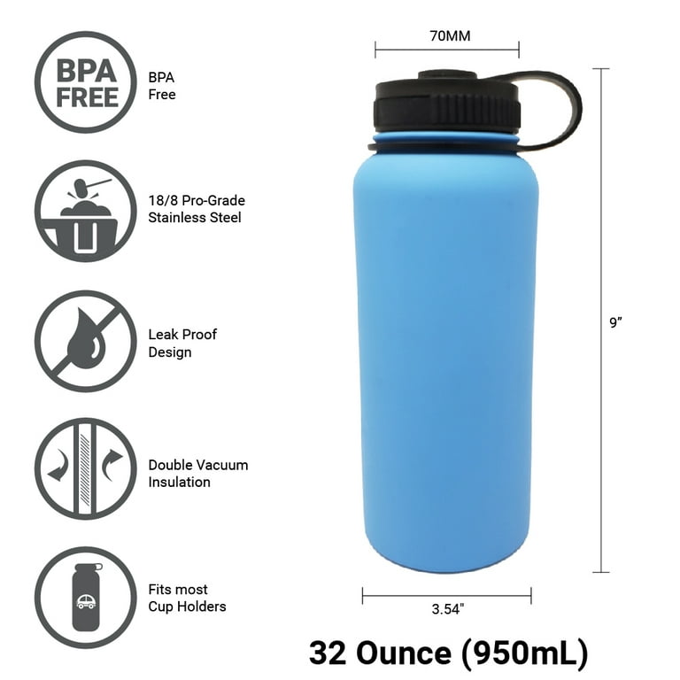 AQwzh 32 oz Blue Stainless Steel Water Bottle with Wide mouth, Straw, and  Lid 