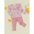 thumbnail image 3 of Suealasg Toddler Baby Girl Clothes 6M 1T 2T 3T 4T Kids Girl 2pcs Spring Outfit Long Sleeve Ruffled Flower Print Print Pullover Tops and Long Pants Sets, 3 of 8