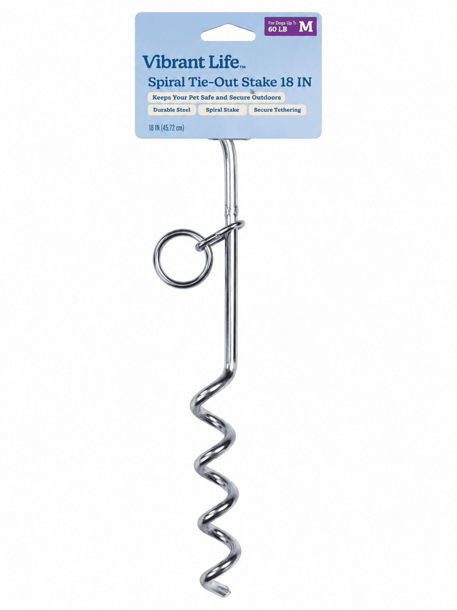 (3 pack) Vibrant Life Medium Spiral Steel Stake for Dogs, M, 18"