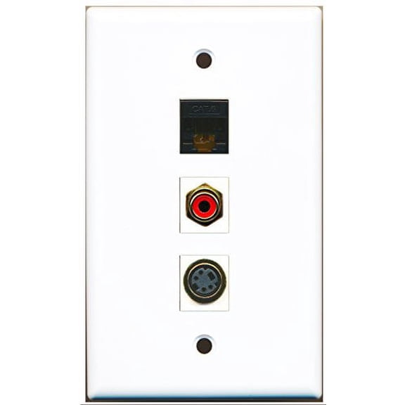 RiteAV - 1 Port RCA Red and 1 Port S-Video and 1 Port Cat6 Ethernet Black Wall Plate