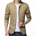 thumbnail image 4 of Casual Men Autumn Solid Color Stand Collar Zipper Pockets Thin Slim Blazer Coat, 4 of 7
