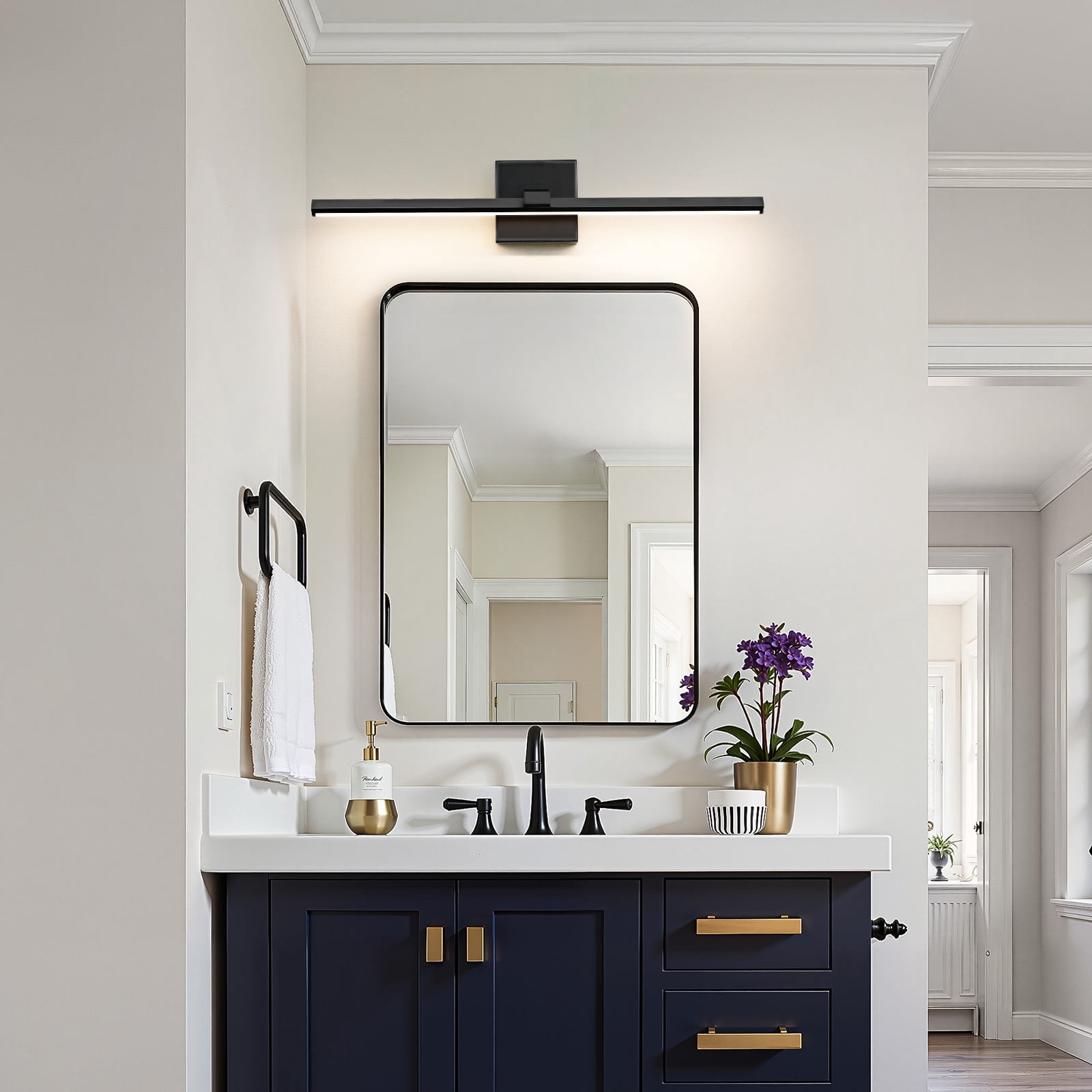 KAISITE Modern Vanity Light 24 inch Wall Sconce with Warm Lighting over Mirror for Bathroom Living Room , Black Waterproof Lamp