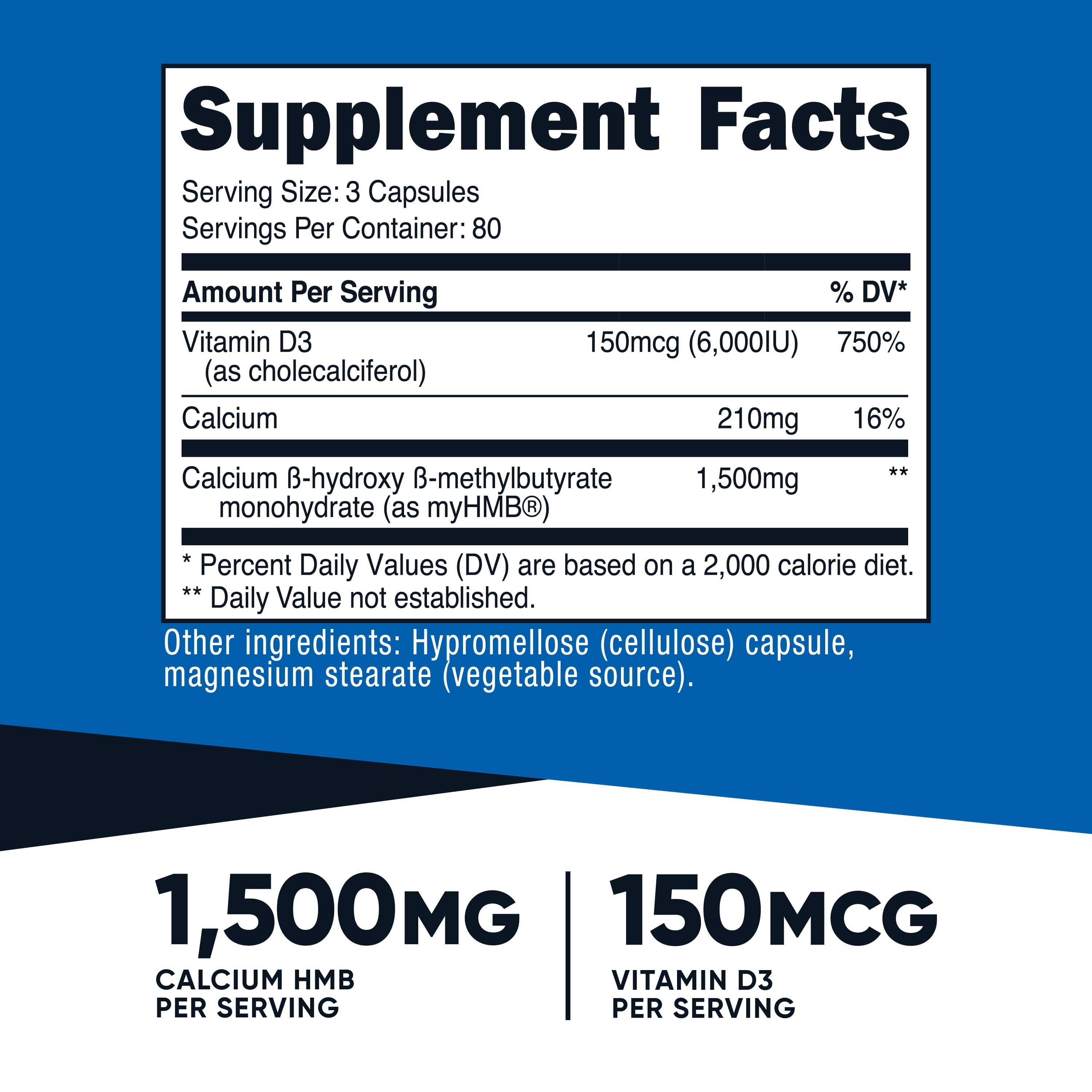 Nutricost HMB (1000mg) and Vitamin D3 (4000 IU) Supplement - 240 Capsules, 120 Servings - Gluten Free and Non-GMO