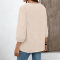 thumbnail image 7 of Women's Cotton Linen 3/4 Sleeve V Neck Lace Blouse Loose Fit Casual, 7 of 7