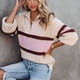 thumbnail image 3 of Jersey de punto para mujer, suéter con cuello levantado, cremallera frontal, hombro caído, manga larga, cálido para invierno y otoño, color albaricoque XL, 3 of 7
