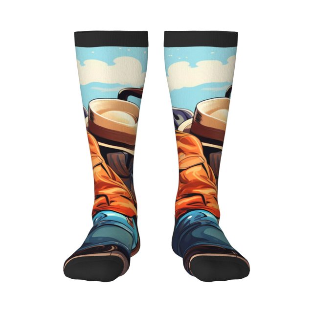 Xecao Colorful Travel Luggage Gear Pattern Adult Stockings with Color-Block Design and 3D Print, Breathable Comfortable Hosiery for Daily Wear and Sports