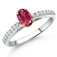 thumbnail image 2 of Gem Stone King 925 Sterling Silver and 10K Yellow Gold Pink Tourmaline and White Lab Grown Diamond Engagement Ring for Women (0.66 Cttw, Oval 6X4MM, Gemstone October Birthstone, Size 7), 2 of 4