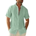 thumbnail image 2 of Yunliwuli Men Button down Shirts Solid Color Casual Summer Short Sleeve Tops for Beach Streetwear, 2 of 6