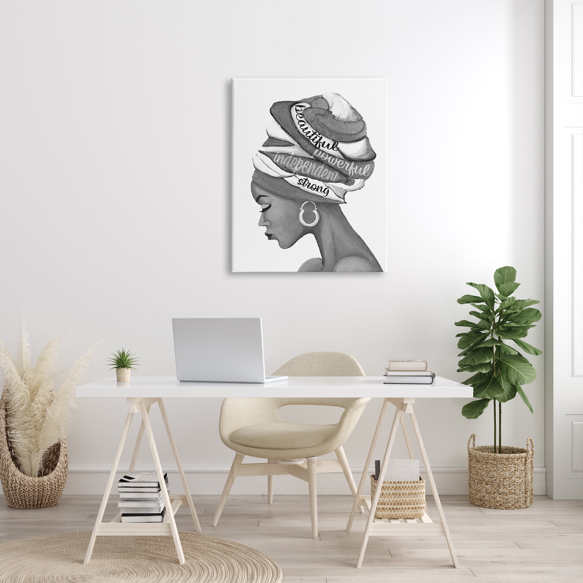 Stupell Indtries Beautiful Powerful Independent Phrases Woman with Headwrap,30 x 40,Design by Gina Ritter