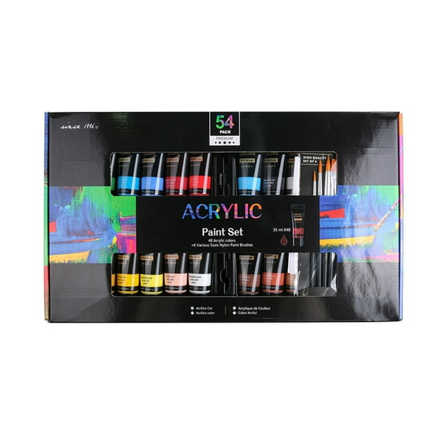 Graflsoa 48-Color Acrylic Paint Set with 35ml Tubes, Includes 6 Brushes and Color Chart