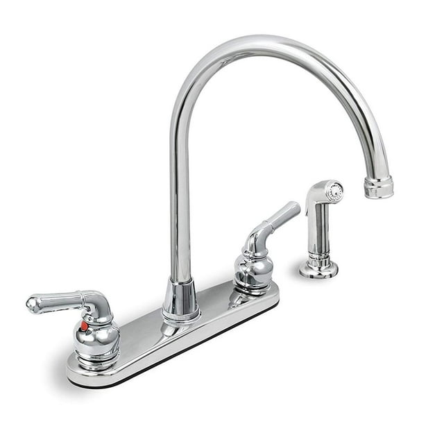 Highcraft 393II Robinet de Cuisine, Bec Pivotant à Arc Élevé, Finition Chromée, Construction Sans Plomb, Tuyau de Pulvérisation Latéral Rétractable, Poignée en Métal à 2 Niveaux de Débit 1.5 GPM, Facile à Utiliser