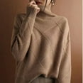 thumbnail image 2 of Women's Turtleneck Sweater 2025 Autumn Spliced ​ ​   Thickened Woven Pullover Loose Long Sleeve Sweater Top Fashion Winter Clothes, 2 of 5