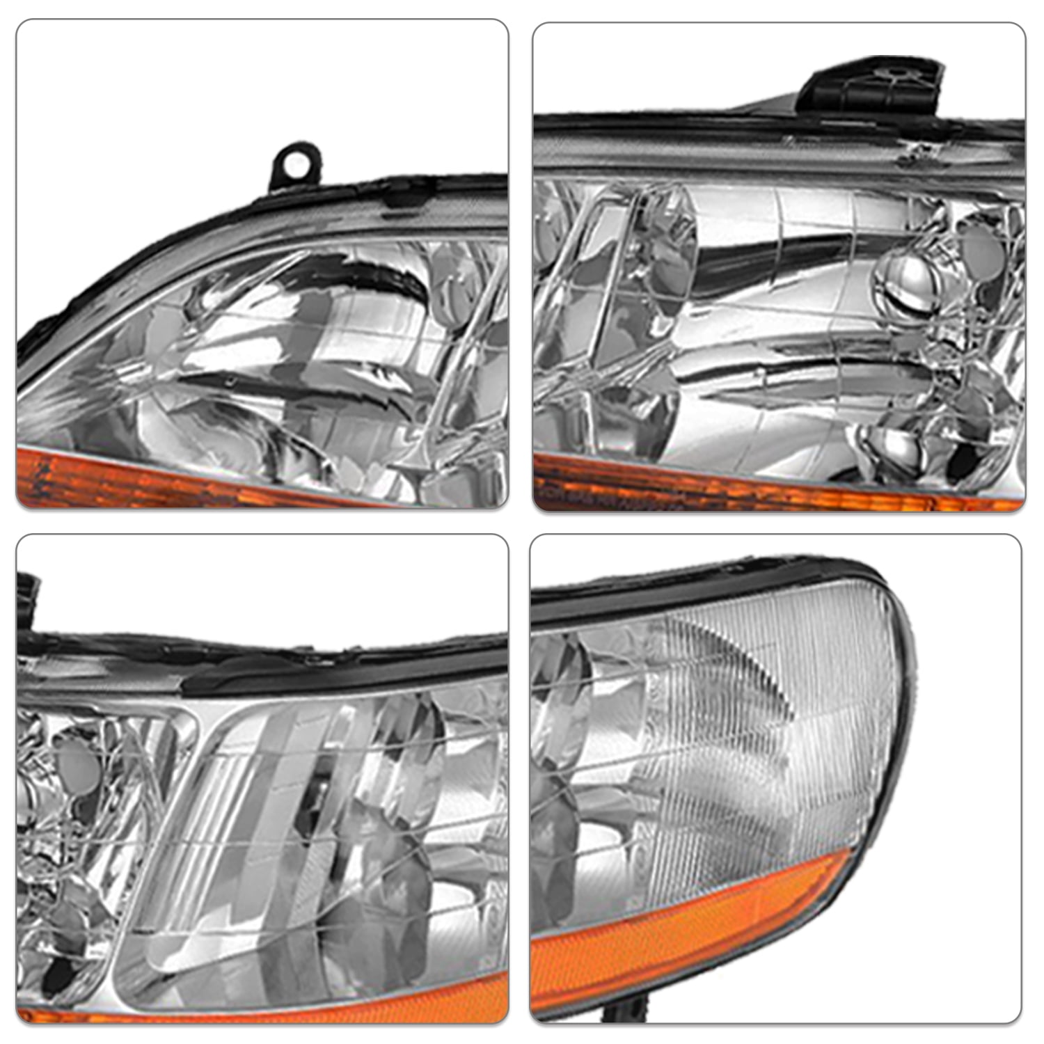 For 98-02 Honda Accord Chrome Amber Headlights Assembly Pair 1998-2002