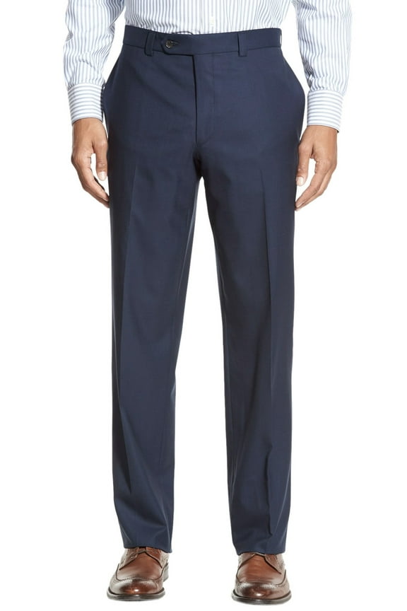 Big and Tall Neat Flat Front Dress Pants Navy Blue 42W x 32L